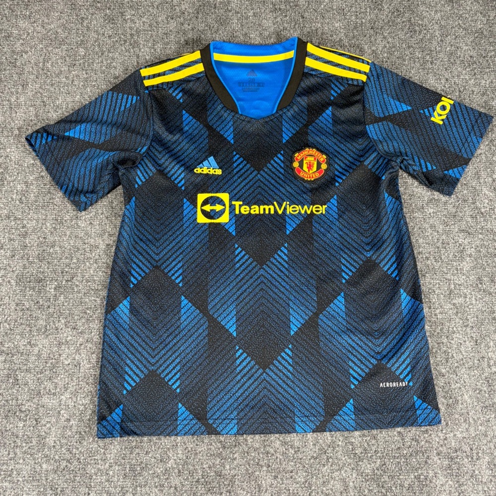 Adidas Manchester United 2021-22 Third Jersey Pogba 6 Blue Black Mens Small